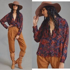 Anthropologie Pilcro The Tavi Floral Buttondown Blouse Top Size XS
